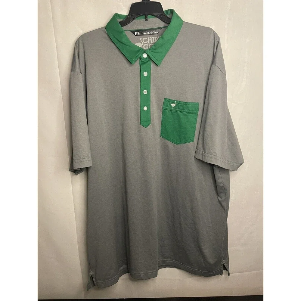 Travis Mathew Polo Shirt Mens XXL Chive Golf Short Sleeve Gray Green Pocket - Picture 1 of 4